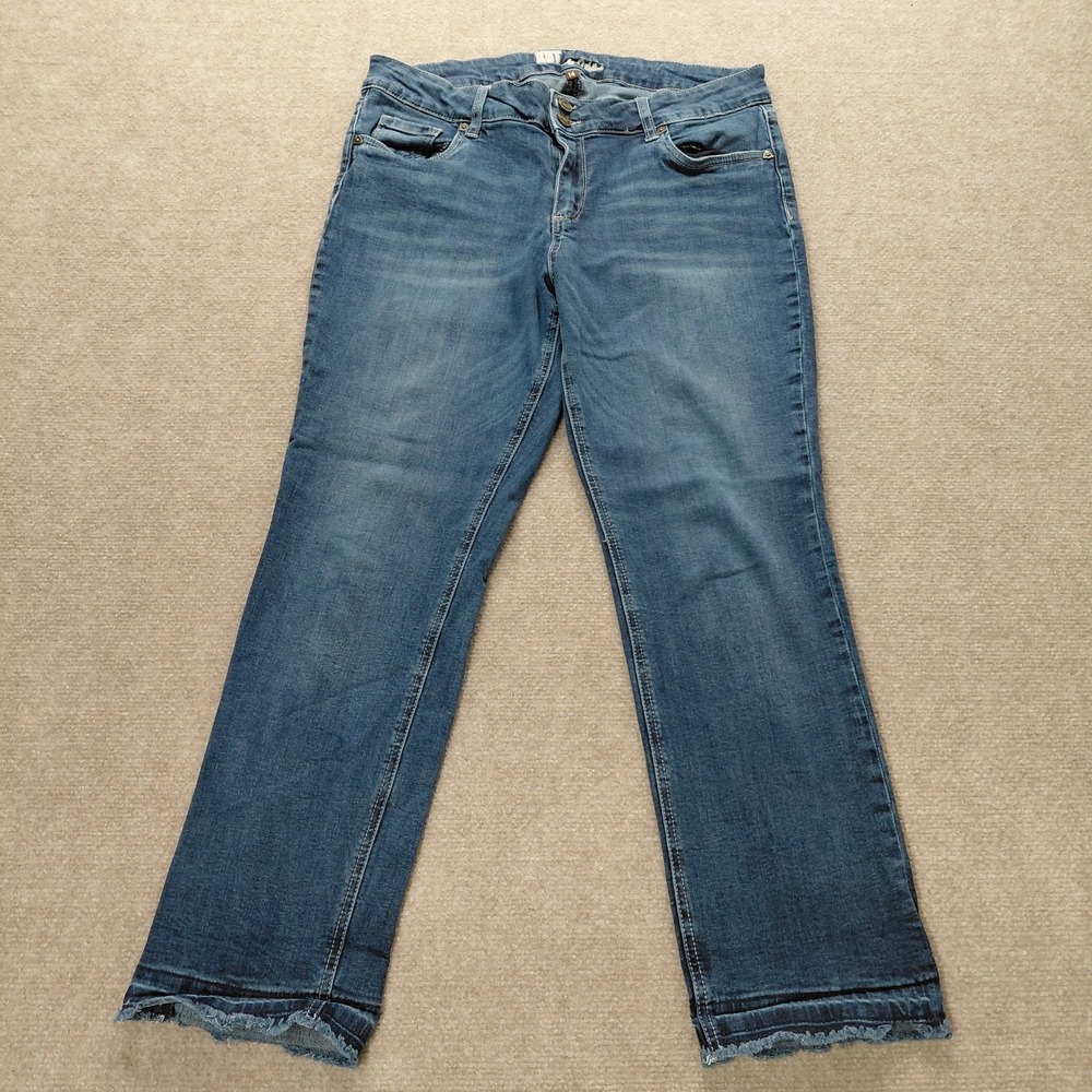 KUT‎ from the Kloth Slim Ankle Jeans Blue Medium Wash Stretch Raw Hem Cuffed 14